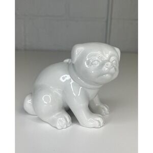 FITZ & FLOYD Vtg‎ White Sitting Puppy Dog Pug Figurine Collectible Bow 1977